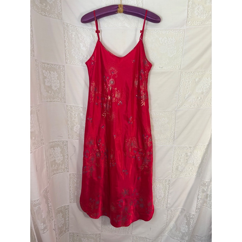 VTG 90's/2000's Red Satin Romantic Coquette Maxi Slip Dress Robe Set Size L